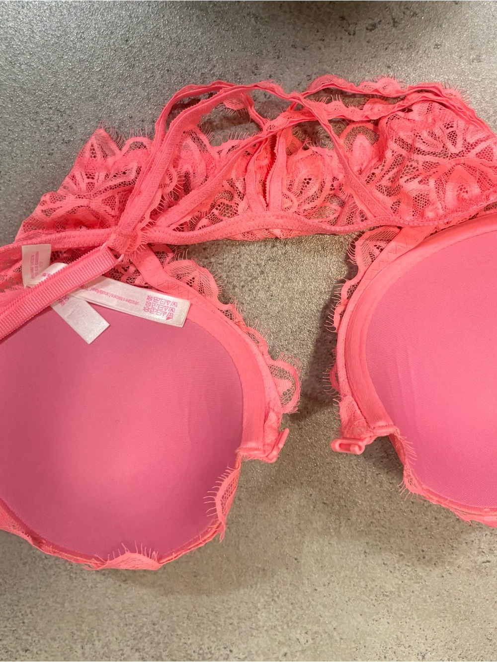PINK Victoria’s Secret Coral Pink Lace Racerback Front-Close Bra 34D - Picture 4 of 9